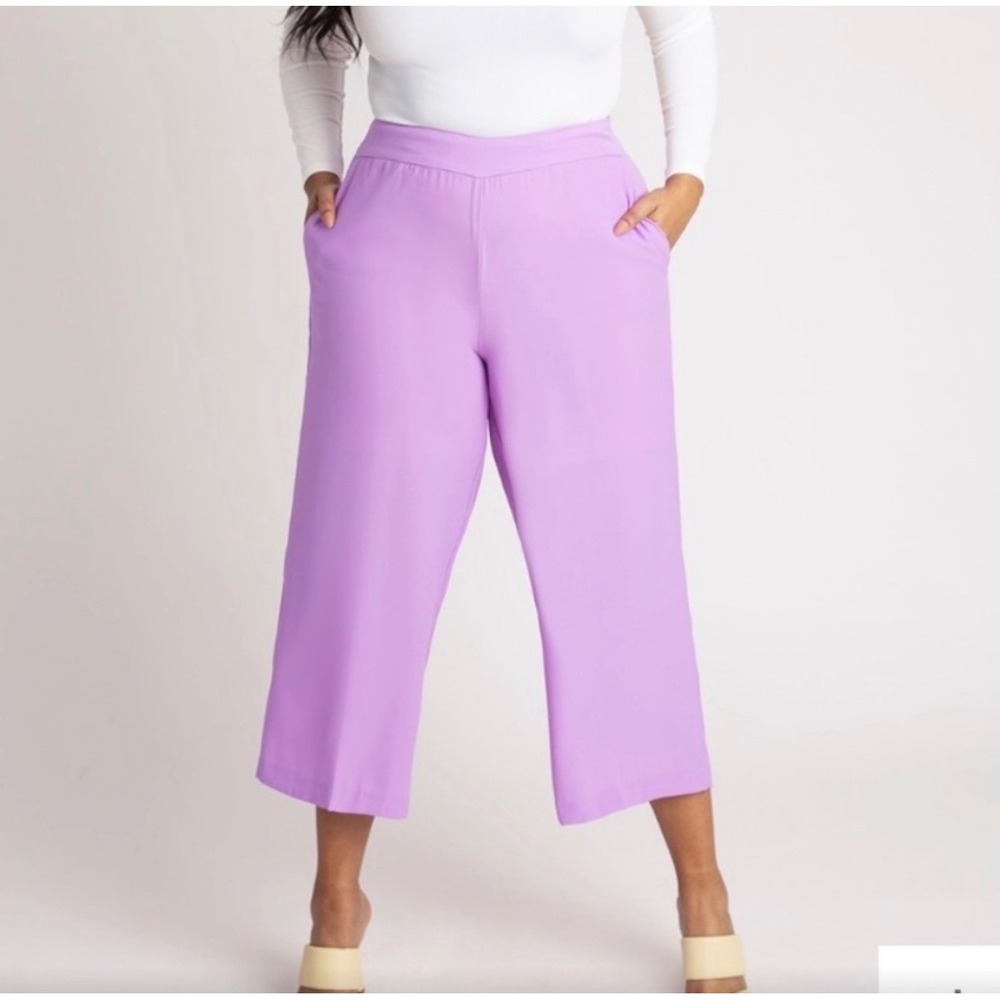 NWT Eloquii Wide Leg Cropped Pants Orchid Purple High Rise Side Zip Pockets 16